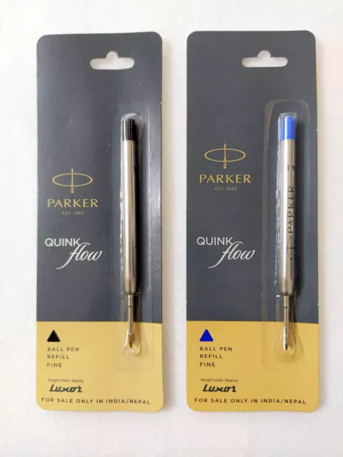 1 Blue + 1 Black Parker Quink Flow Ball Point Pen Refills BallPen Fine New