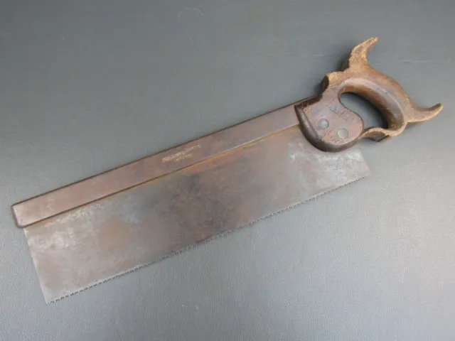 Early 14" steel backed tenon saw old tool by Hill Late Howel
