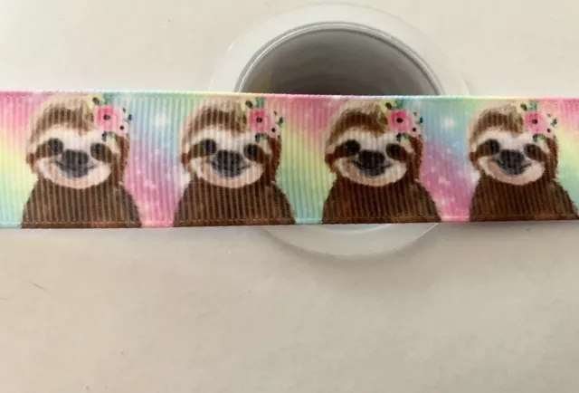 5 X Meters Of Sloths 22mm Grosgrain Ribbon, Hair Bow Making And Crafts
