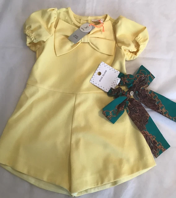 River island mini girls aged 18-24 months yellow bow jumpsuit set BNWT