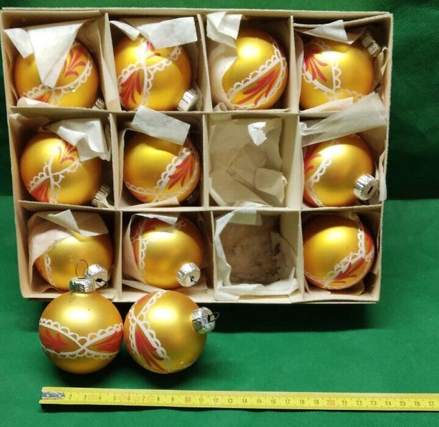 12 Boules De Noel En Verre Vintage / Ancienne