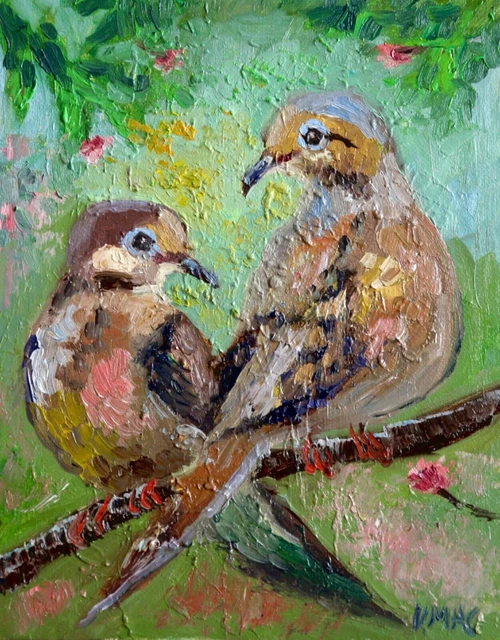 ORIGINAL OIL PAINTING Bird DOVE SIGNED Impressionist landscape wildlife ...