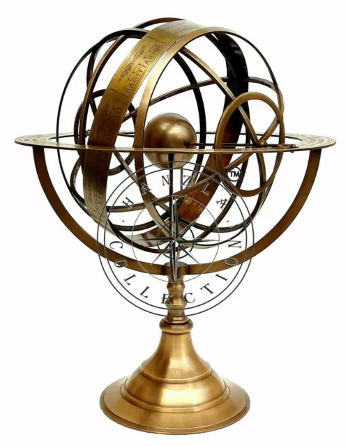 18in Large Fully Brass Armillary Sphere Engraved Nautical Astrolabe World Globes