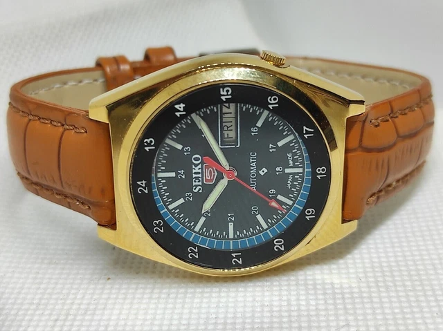 Seiko 5 Automatico Oro Giorno/Data VINTAGE DA UOMO Orologio da Polso Con
