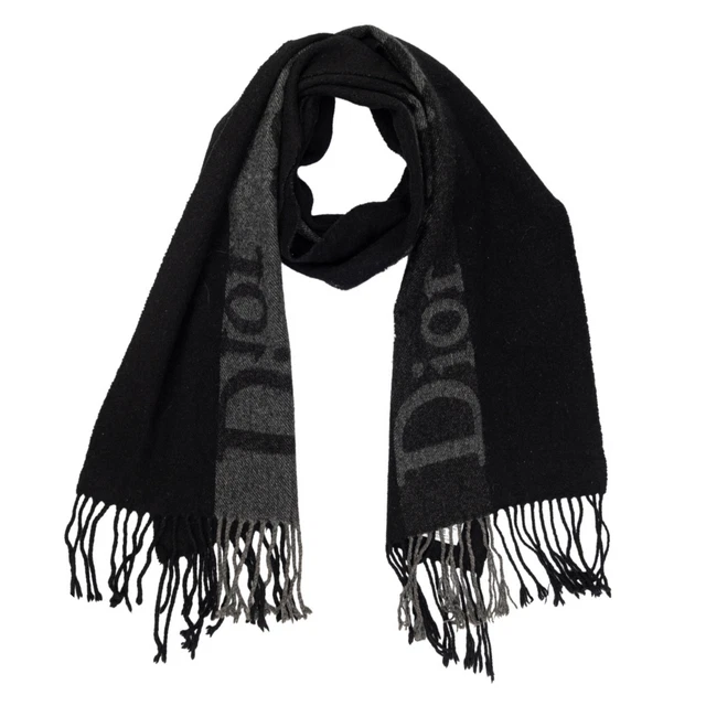 Dior Black Logo Motif Wool Scarf