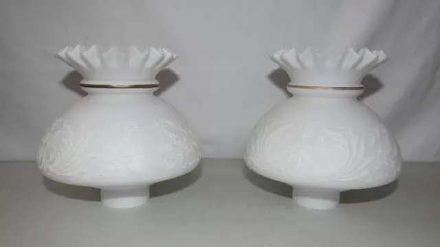 VTG Vianne VV White & Gold Trim Floral Embossed Glass Shade Made in France 6"