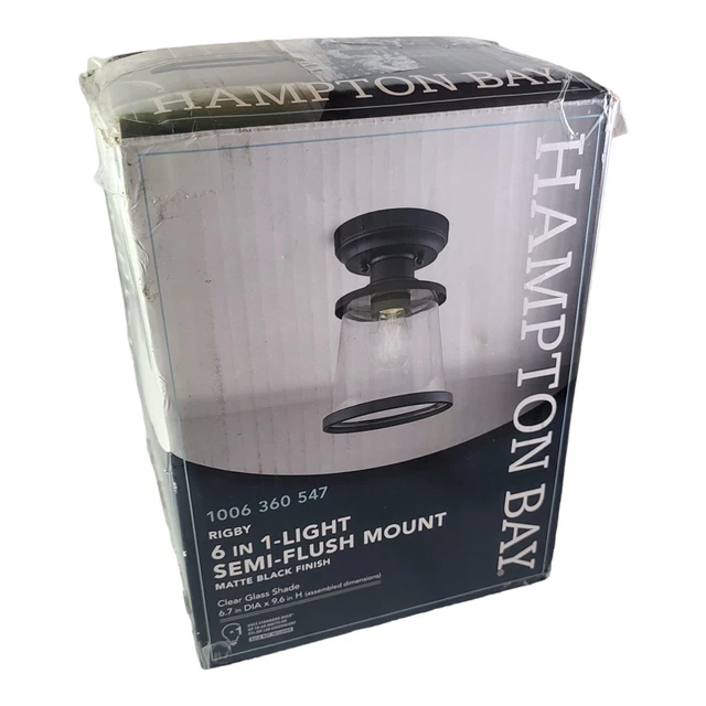 Hampton Bay Rigby 9.6 in. 1-Light Matte Black Round Flush Mount Ceiling Light