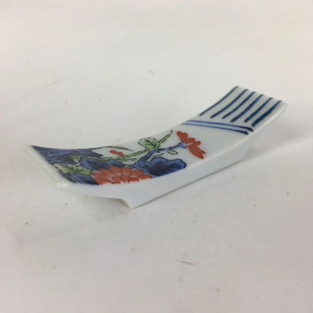 Japanese Porcelain Chopstick Rest Holder Vtg Sometsuke Red Chrysanthemum CR208