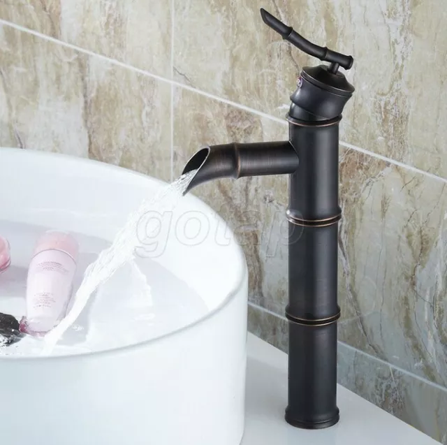 Oil Rubbed Bronze Bamboo Shape Bathroom Sink Vessel Faucet Basin Mixer Tap