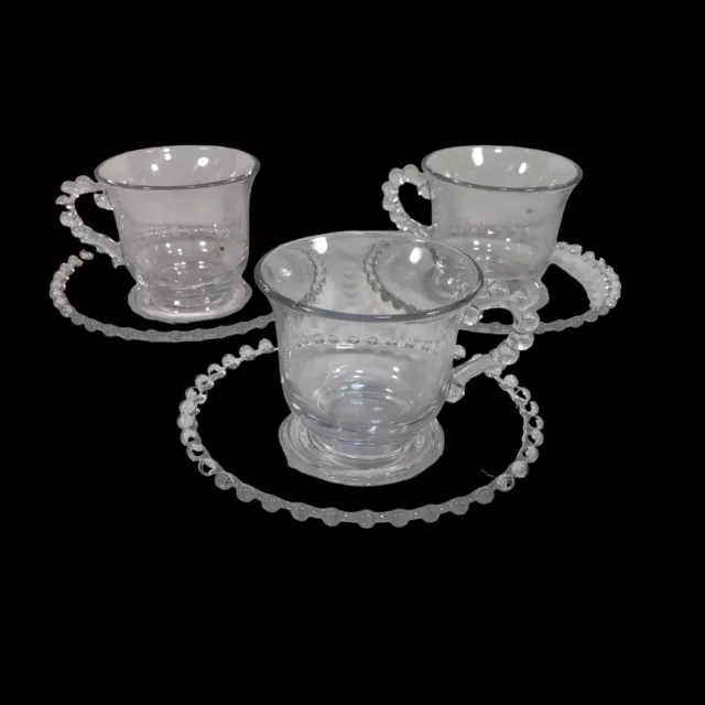 Imperial Candlewick Tea Coffee Cup and Saucers Vintage Glass Co Crystal Set of 3