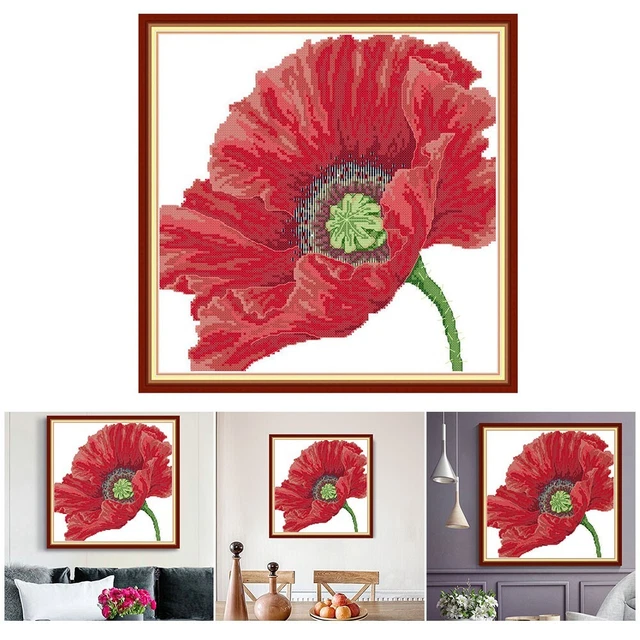 Kit ricamo fiori papavero rosso set completo di strumenti per progetti artigiana