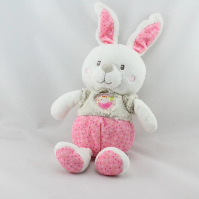 Doudou lapin blanc rose beige pois oiseau MOTS D'ENFANTS - 18449