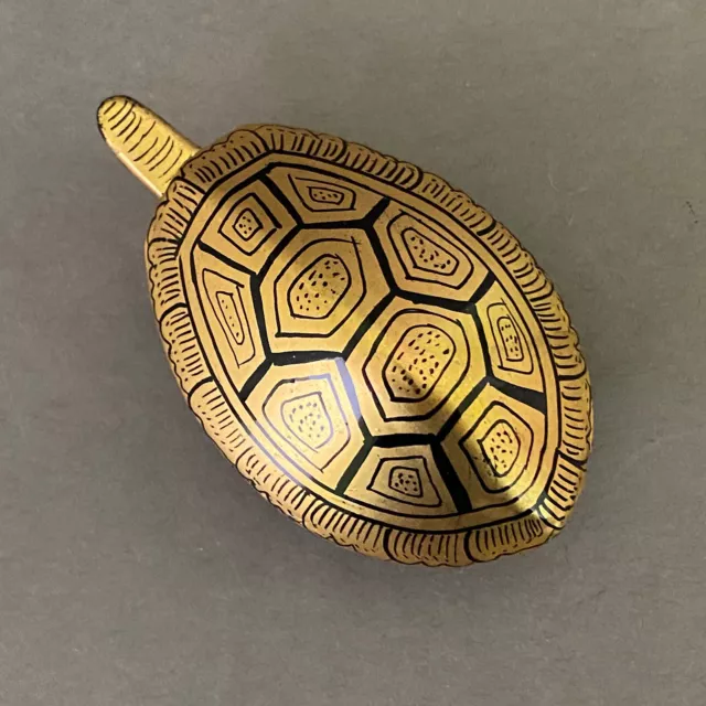 Paper Mache Gold & Black Turtle Lacquered Trinket Box Hand Made Painted India