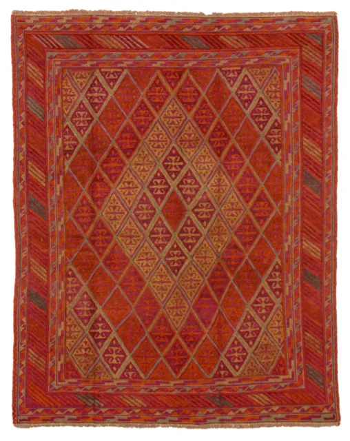 Traditional Hand-Knotted Geometric Carpet 4'9" x 6'0" Wool Area Rug