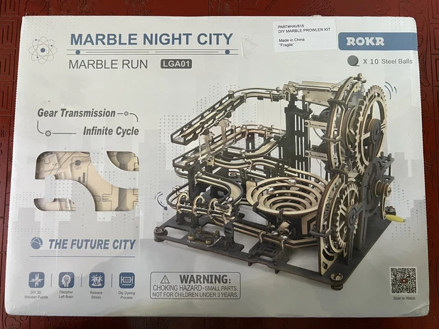 Marble Run 3D Wooden Puzzle ROKR DIY Marble Prowler Kit Night Future City LGA01