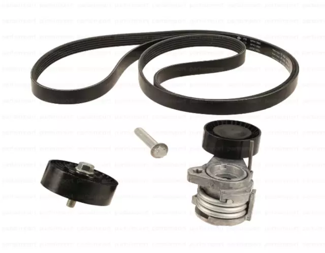 Serpentine Drive Belt + Tensioner with Bolt + Idler Pulley Kit for select BMW