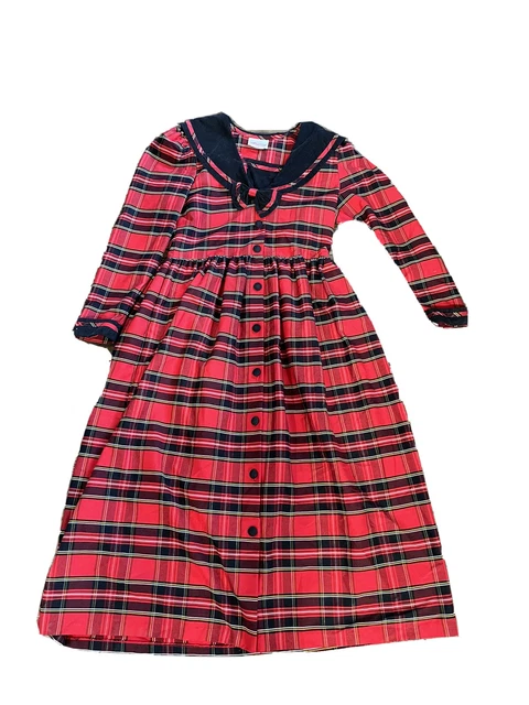 Vtg Storybook Heirlooms Dress Plaid Cottagecore Christmas 10 AK94