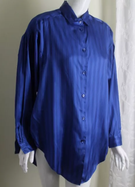 Mondi Sz 38 8 10 Blue Exquisite Silky Satin Rayon Blouse Shirt Tunic Top Escada 2