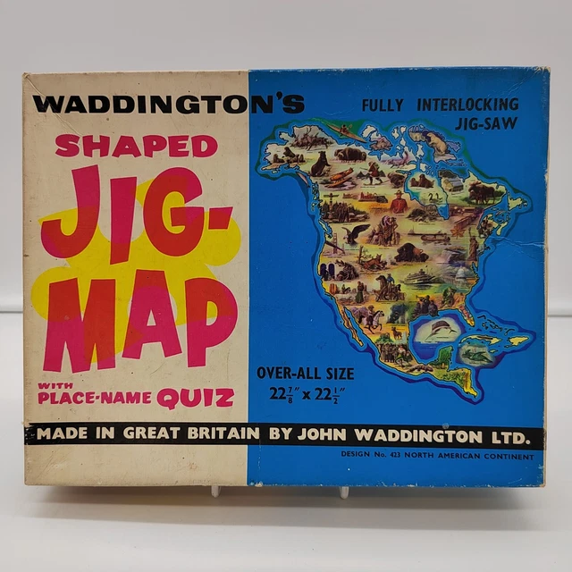 VINTAGE WADDINGTON'S SHAPED JigMap of North America Jigsaw £4.99