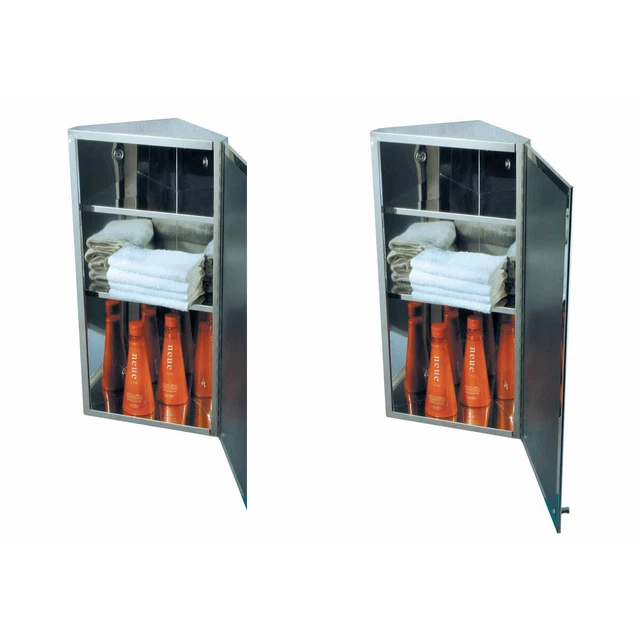Renovator's Supply Polished Stainless Steel Corner Medicine Cabinet Mirror Door
