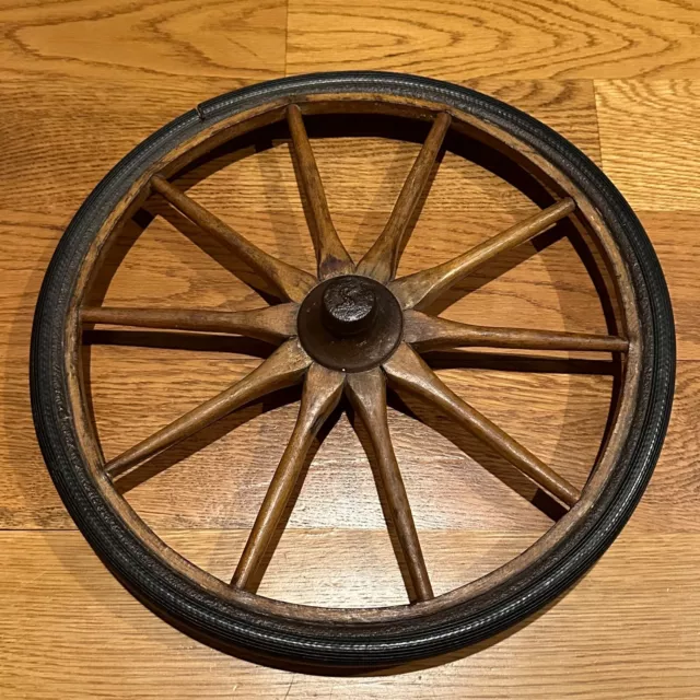 Antique Vintage Primitive Spoke Wooden Wagon Carriage Cart Wheel Metal Rim 14"