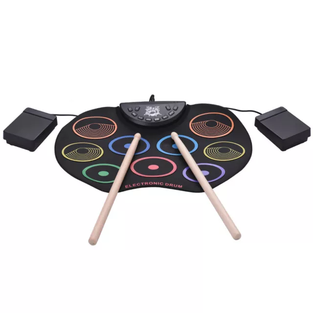9 Drum Pads Roll Up Drum Kit Headphone Jack Great Holiday/Birthday Gift for Kids