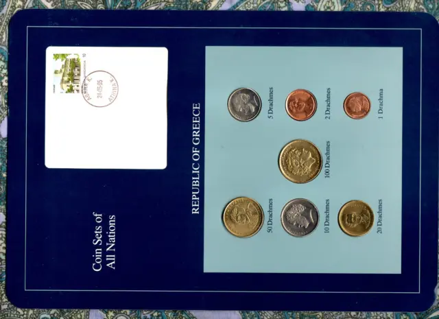 Coin Sets of All Nations Greece 1990-1994 UNC 100,50 Drachmes 1994 2 Drachmes 90