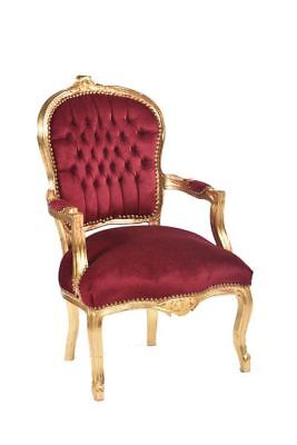 Sillón Silla Terciopelo Rojo Damasco Madera Hoja Oro Luis XVI Con Apoyabrazos