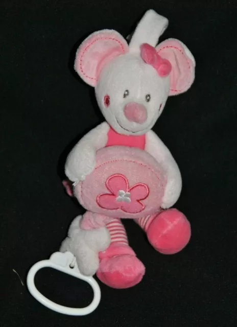Peluche Doudou Souris NICOTOY Musical Robe Rose Fushia Fleur 23 Cm TTBE