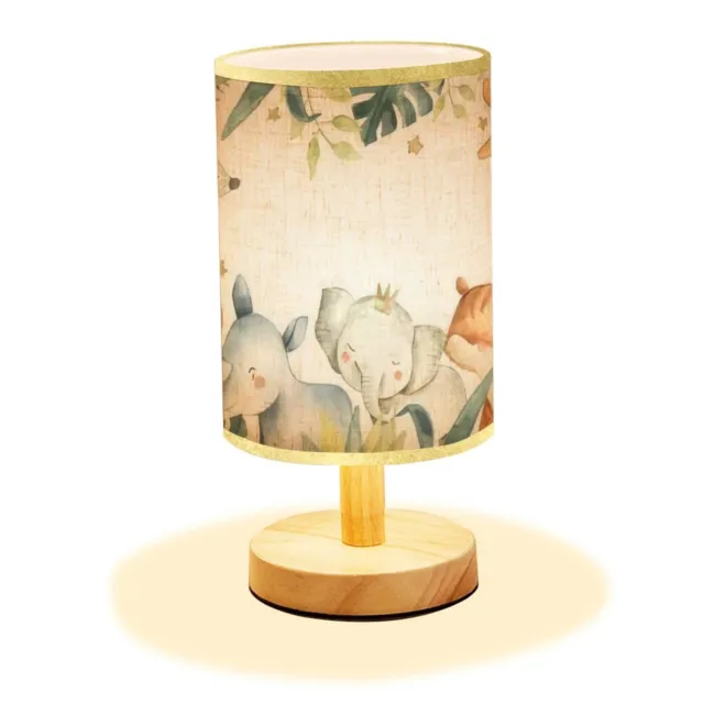 Minimalist Bedside Table Lamp Safari Animals Watercolor with Baby Elephant Li...