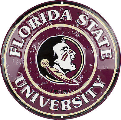 Florida State University 12" Round Metal Seminoles Man Cave Sports Room Sign