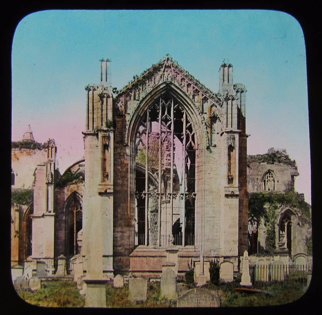 HAND COLOURED Glass Magic Lantern Slide MELROSE ABBEY C1900 PHOTO SCOTLAND