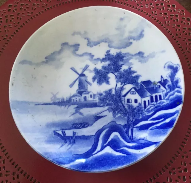 8 1/2" Antique 18thC Dutch Delft Stoneware Blue & White Charger Plate