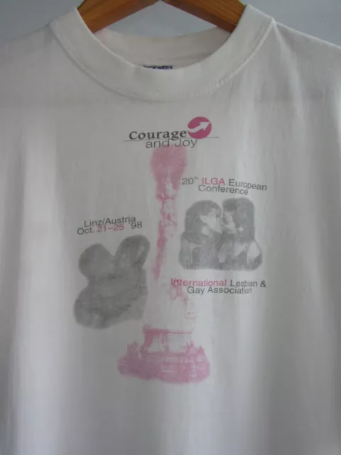 vintage ILGA conférence européenne LGBT t-shirt en coton blanc Autriche 98'...