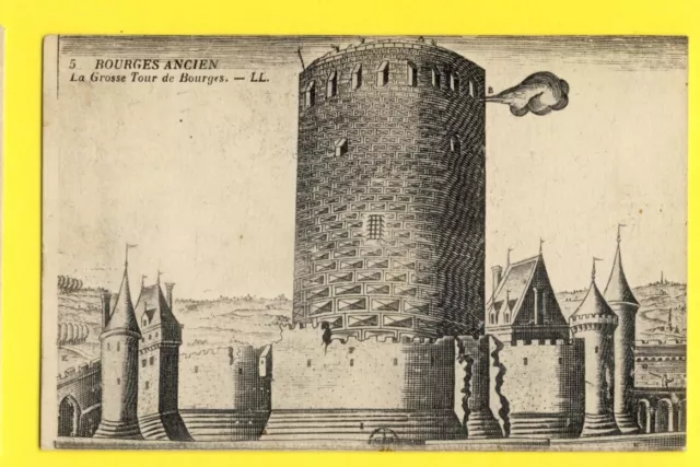CPA FRANCE Dessin Gravure 18 - BOURGES Ancien La GROSSE TOUR Meurtrières Canon
