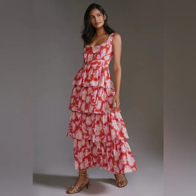 Anthropologie Vineet Bahl Tiered Ruffle Maxi Dress Size 14