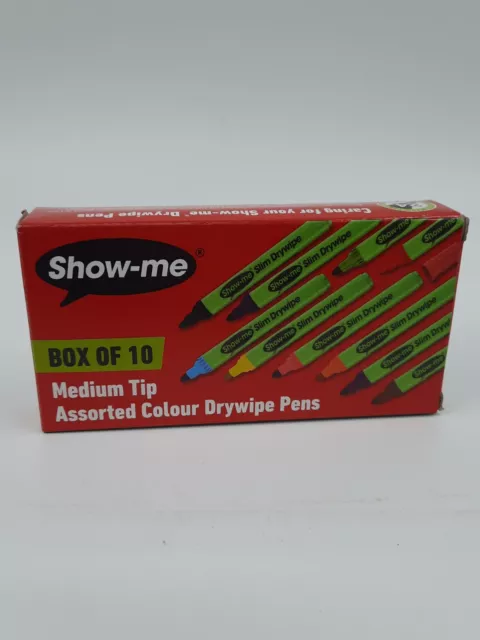 Show-Me Box of 10 Medium Tip Assorted Colour White Board Marker Pens