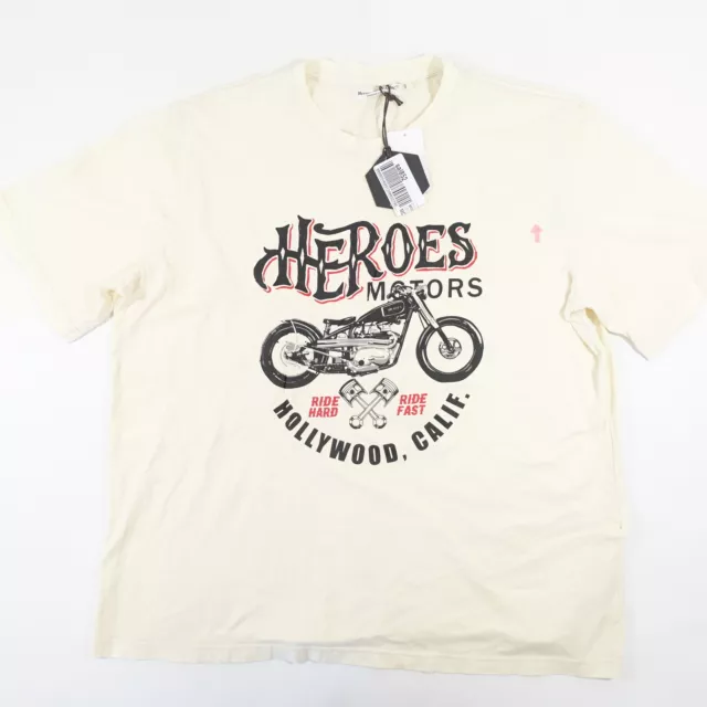 HEROES MOTORS INC Blanc Ivoire 2XL Hollywood Motard T-Shirt Défaut