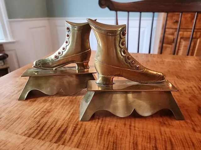 Vintage Brass Bookends  Victorian Boot Shoe 6”x6” Total Weight 2 lbs 1oz