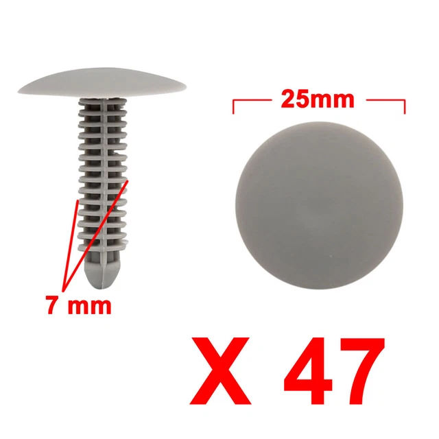 47Pcs 7mm Gray Plastic Rivets Carpet Panel Trunk Retainer Fastener Clip for Car
