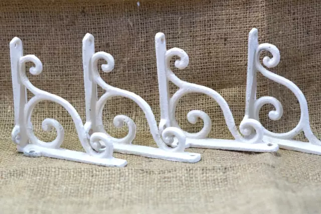 4 Cast Iron Brackets White Shelf Wall Braces Corbels Cast Iron Rustic 4"x4"