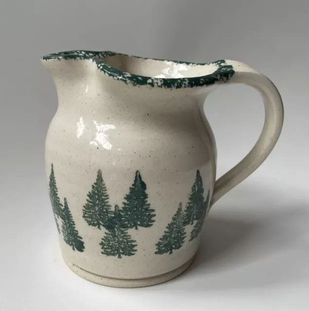 Vintage Three Rivers Pottery Michelle Hand Painted Winter Pines Pitcher 5” -C62