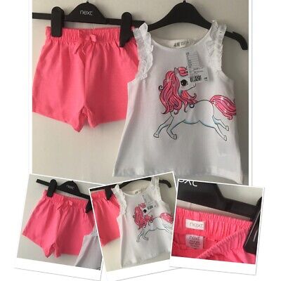 Next New Baby girls Summer Shorts & new Tags H&M unicorn vest sun top 18-24 mon