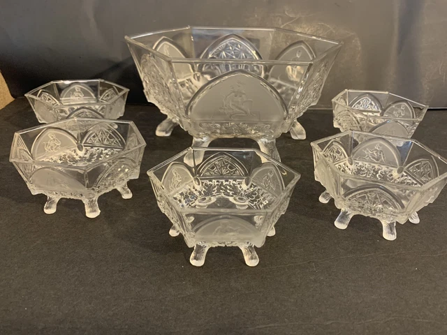 EAPG Gillinder & Sons No. 403 Classic Master Berry Bowl & 5 Berry Bowls Antique