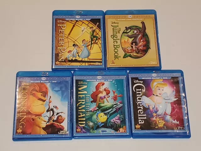 Disney Diamond Edition Blu-Ray 5 DVD Movie Lot Lion King Cinderella Peter Pan