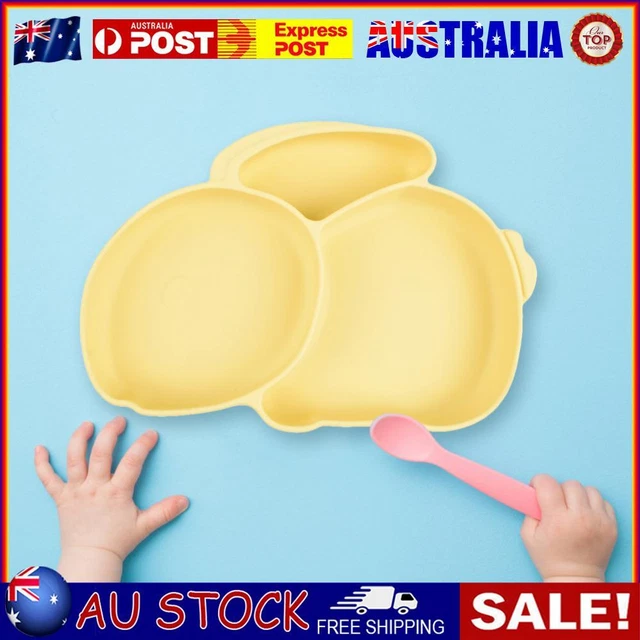 Cartoon Children Dishes Cute Silicone Baby Feeding Dishes Baby Cutlery (Yellow)