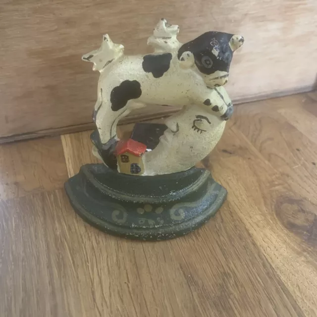 Cow Jumped Over the Moon Cast Iron Book End Stop - Antique