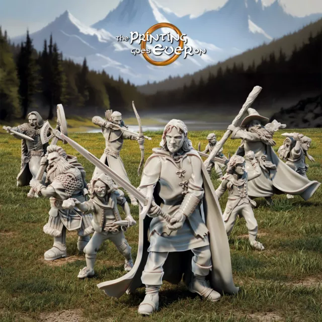 The Fighting Fellowship 28mm - Lord of the Rings Style Miniatures - 9 Figures