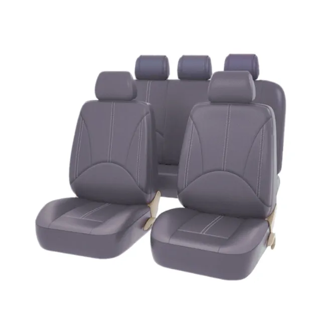 1Set Gray PU Leather Car Front Rear Seat Protector Full Covers Cushions