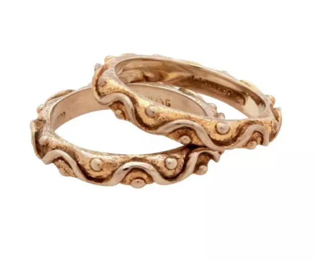 JJ Marco Ring Set of 2 Sterling Gold Wash Size 5 3/4 Stackable Designer